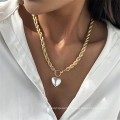 Fashion twist chain heart-shaped pearl pendant alloy necklace cold wind clavicle chain